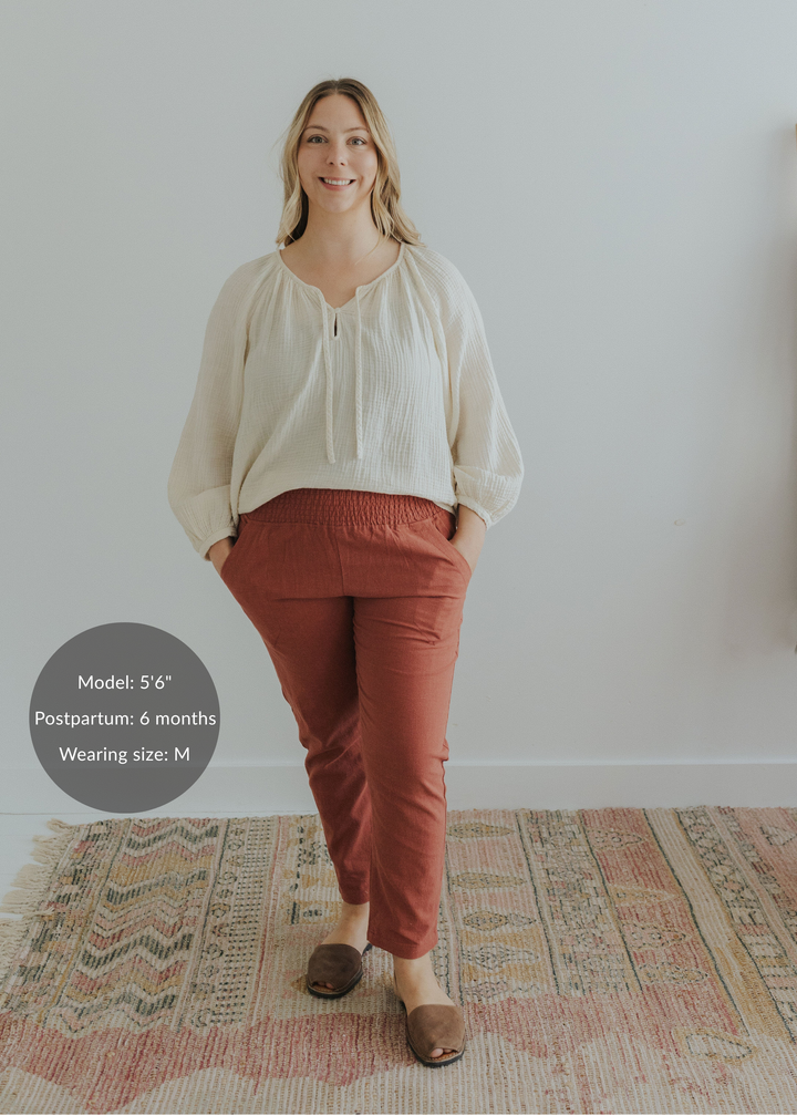 Everyday Transitional Maternity Smocked Linen Pant