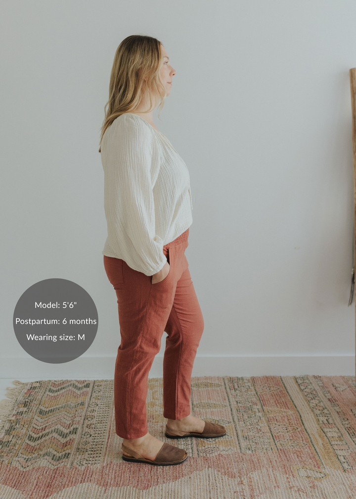 Everyday Transitional Maternity Smocked Linen Pant