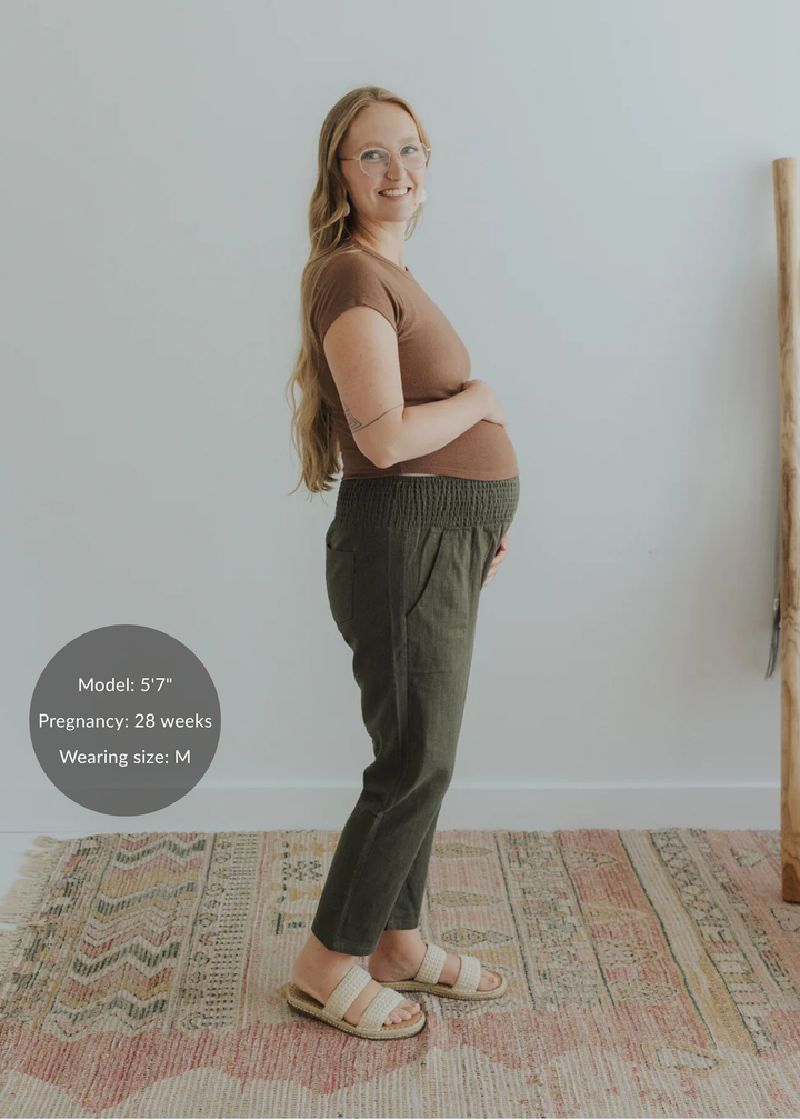 Everyday Transitional Maternity Smocked Linen Pant