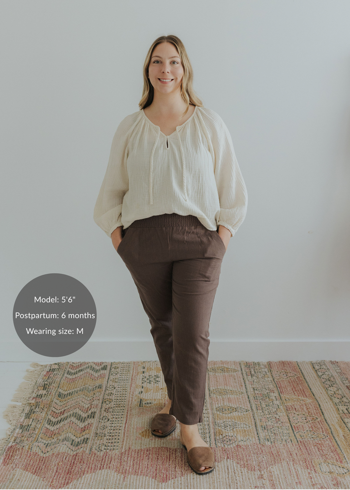 Everyday Transitional Maternity Smocked Linen Pant