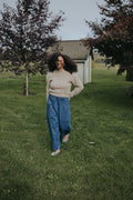 Woman in the Indigo Balloon Jean Pant, front view with hand on hip