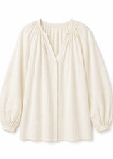 Balloon Sleeve Button-Front Blouse in Cotton in Natural — flat lay