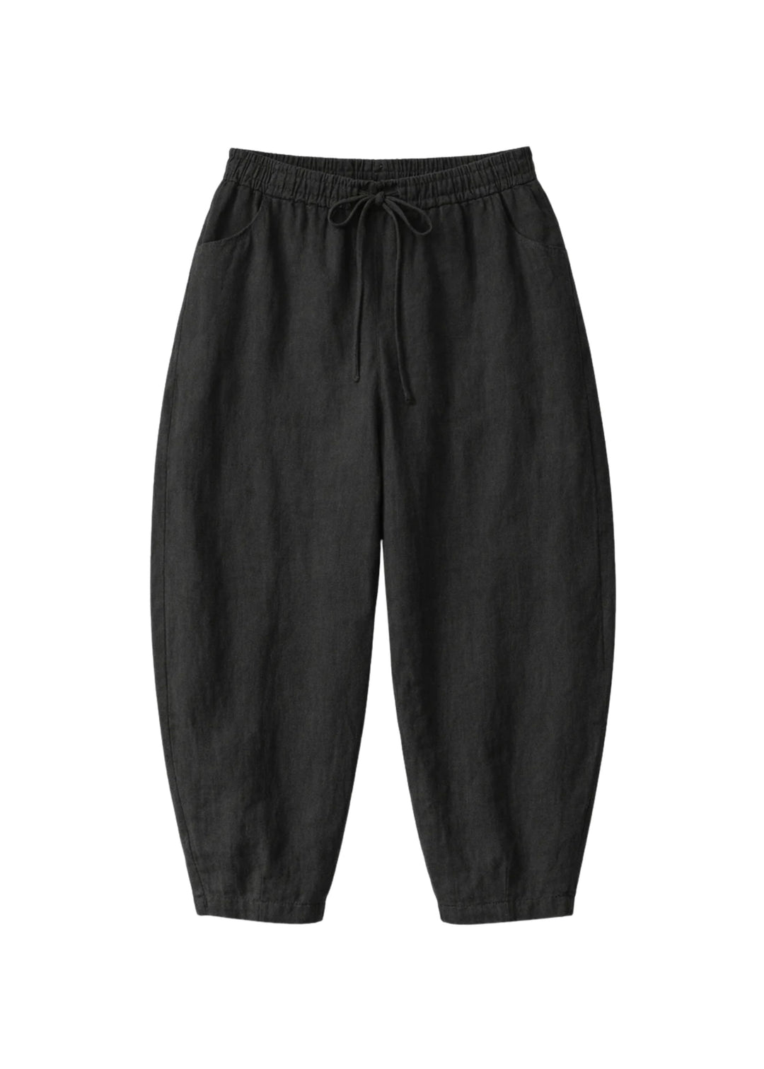 Barrel-Leg Under-Bump Drawstring Pants in Linen