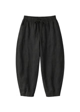 Barrel-Leg Under-Bump Drawstring Pants in Linen