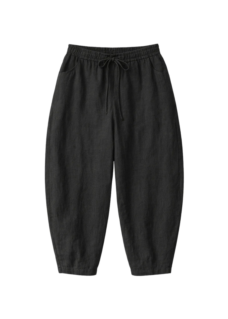 Barrel-Leg Under-Bump Drawstring Pants in Linen