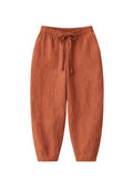 Barrel-Leg Under-Bump Drawstring Pants in Linen