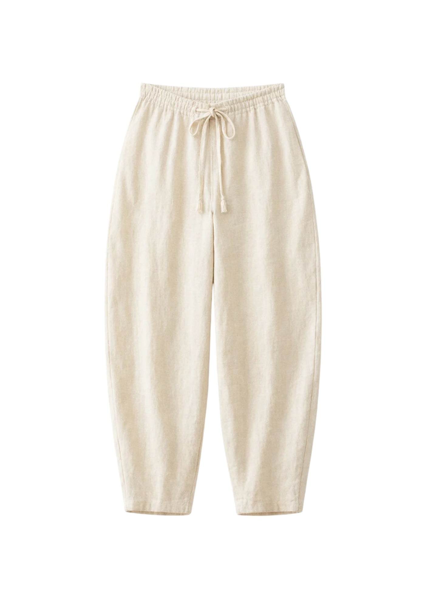 Barrel-Leg Under-Bump Drawstring Pants in Linen