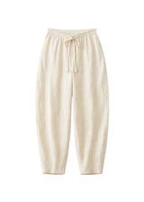 Barrel-Leg Under-Bump Drawstring Pants in Linen