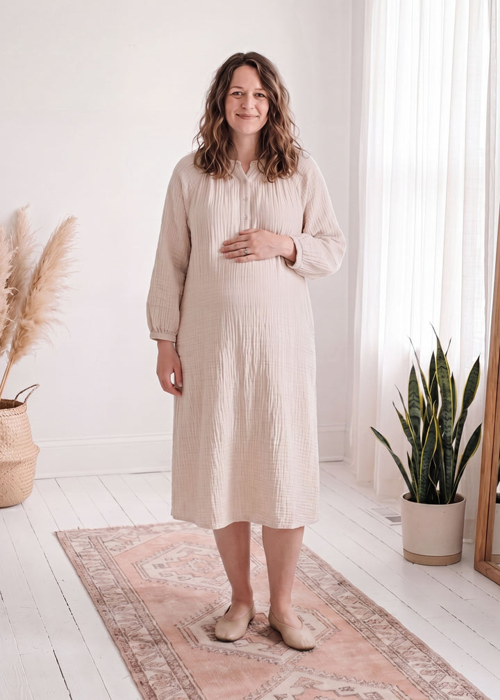 Button Front Lounge Dress In Cotton