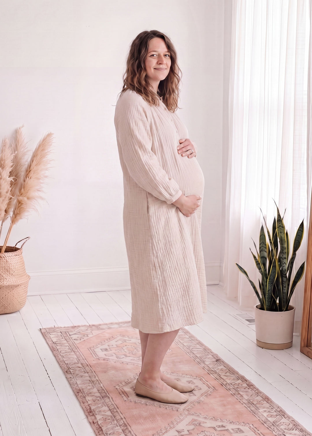 Button Front Lounge Dress In Cotton