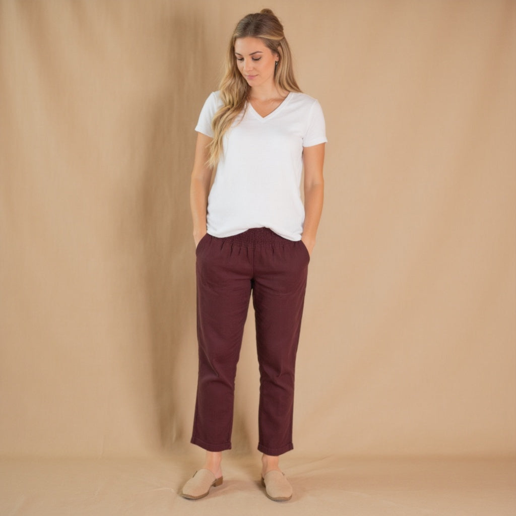 Everyday Transitional Maternity Smocked Linen Pant