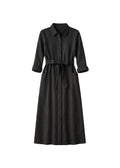 Button-Front Belted Midi Shirtdress in Linen