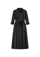 Button-Front Belted Midi Shirtdress in Linen