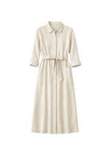 Button-Front Belted Midi Shirtdress in Linen