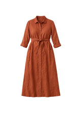 Button-Front Belted Midi Shirtdress in Linen