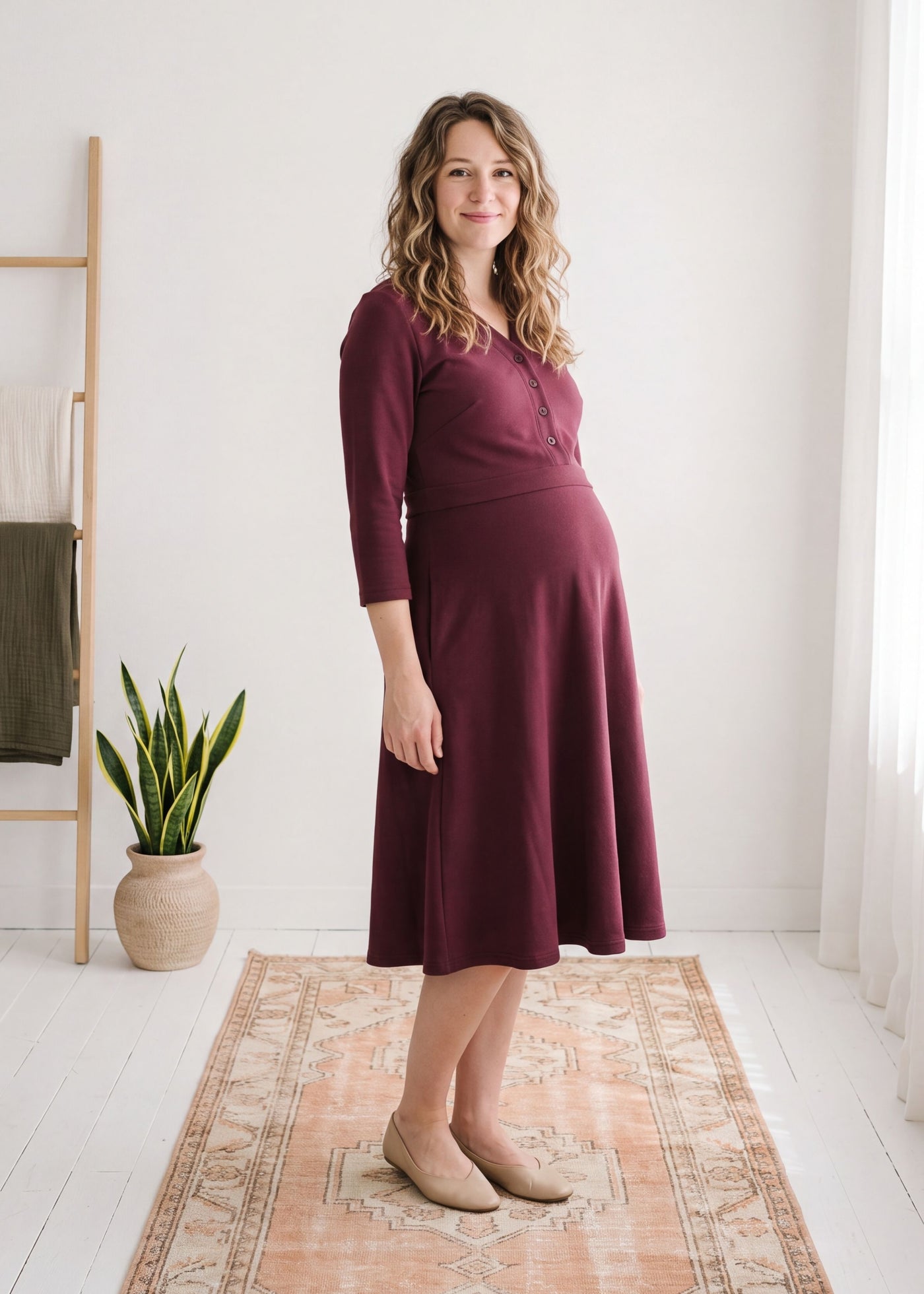 Button Front Stretch Nursing Dress in Cotton