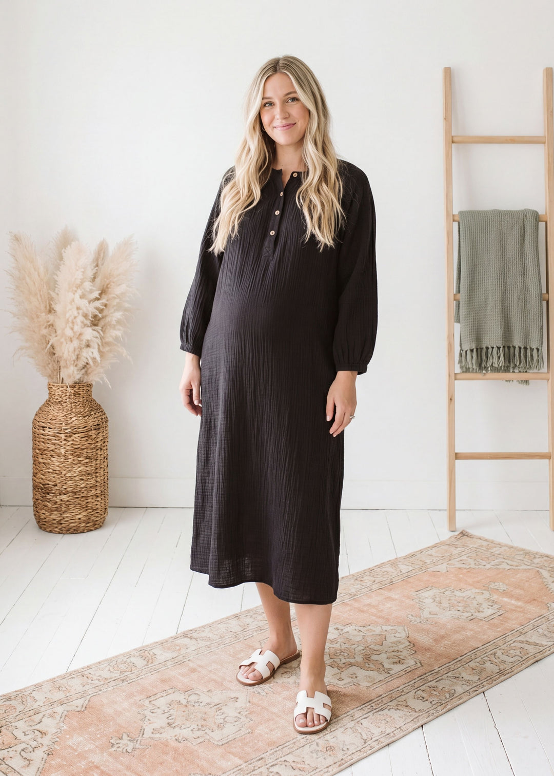 Button Front Lounge Dress in Cotton