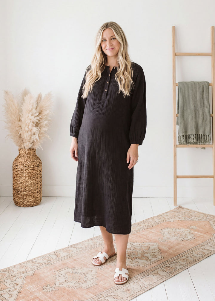 Button Front Lounge Dress in Cotton