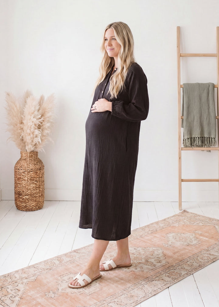 Button Front Lounge Dress in Cotton