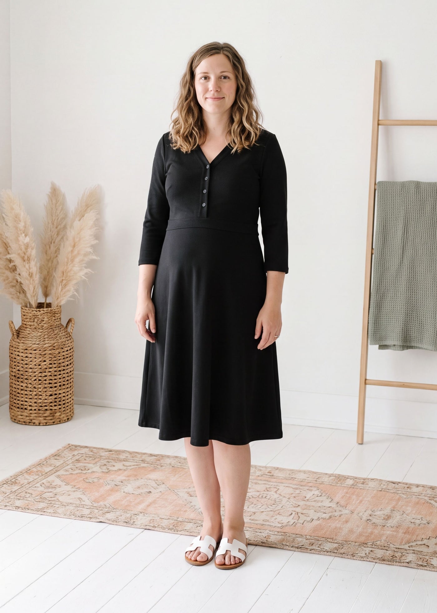 Button Front Stretch Nursing Dress in Cotton