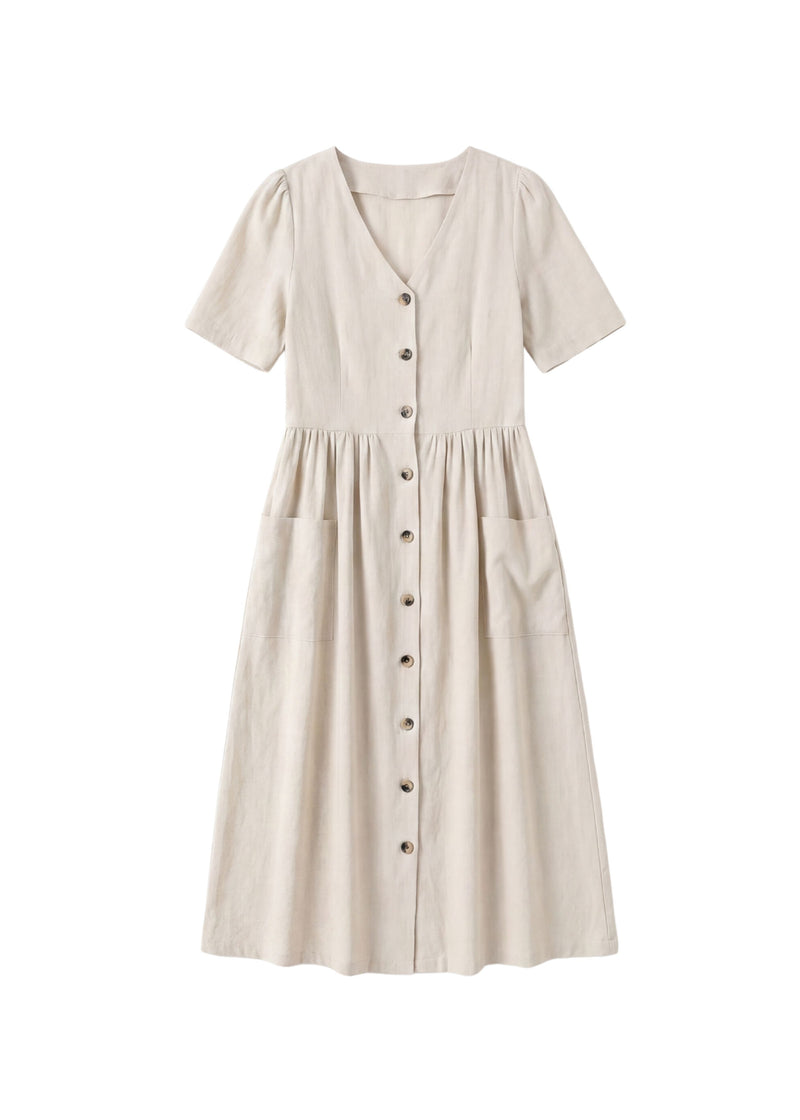 Button Front Pocket Dress in Cotton