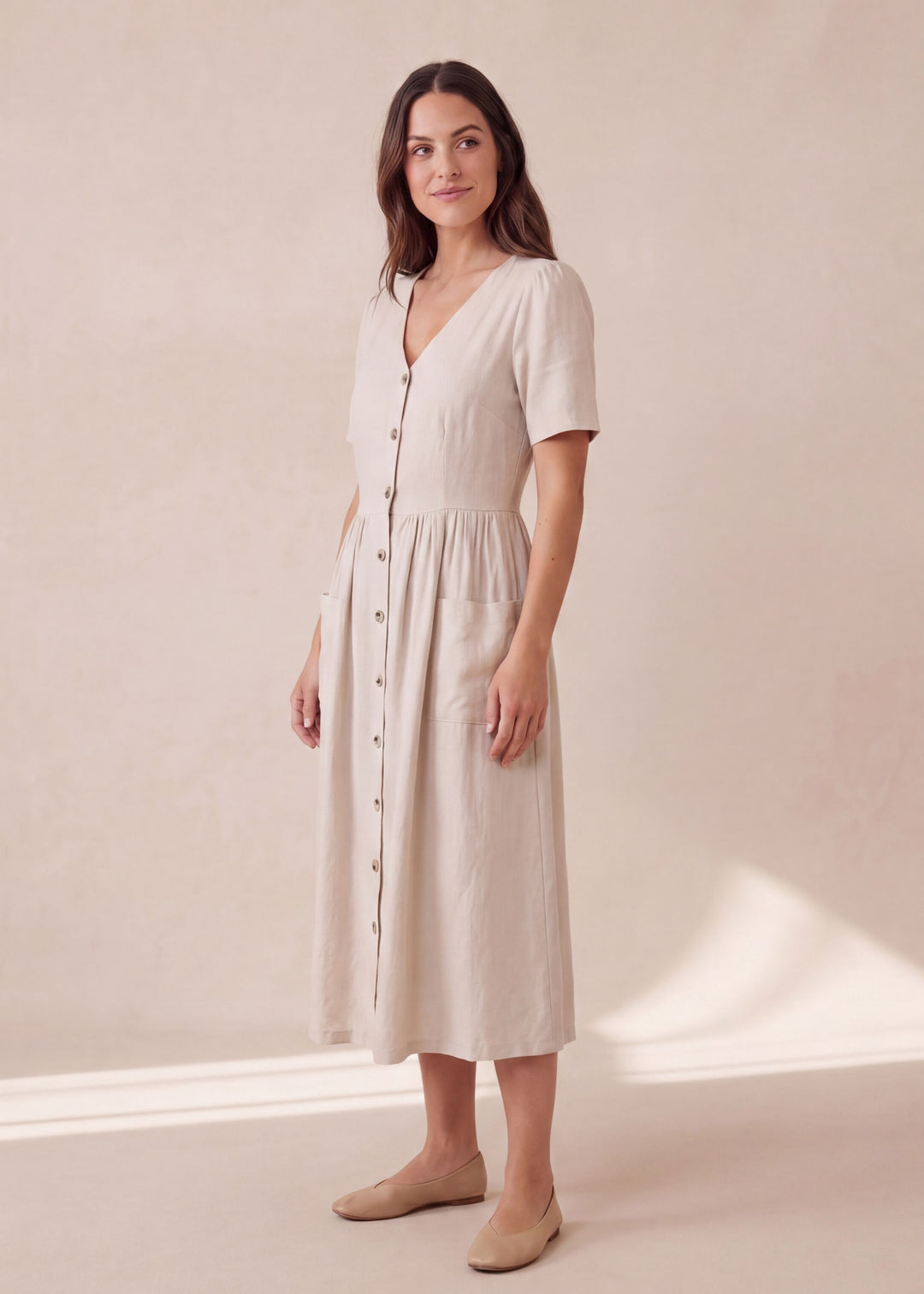 Button Front Pocket Nursing Dress