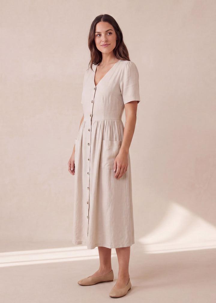 Button Front Pocket Nursing Dress