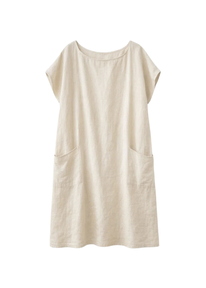 Cap-Sleeve Linen Tunic Dress in Linen