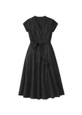 Cap-Sleeve Wrap Linen Midi Dress in Linen
