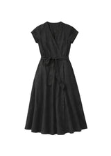 Cap-Sleeve Wrap Linen Midi Dress in Linen
