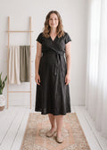 Cap-Sleeve Wrap Linen Midi Dress in Linen