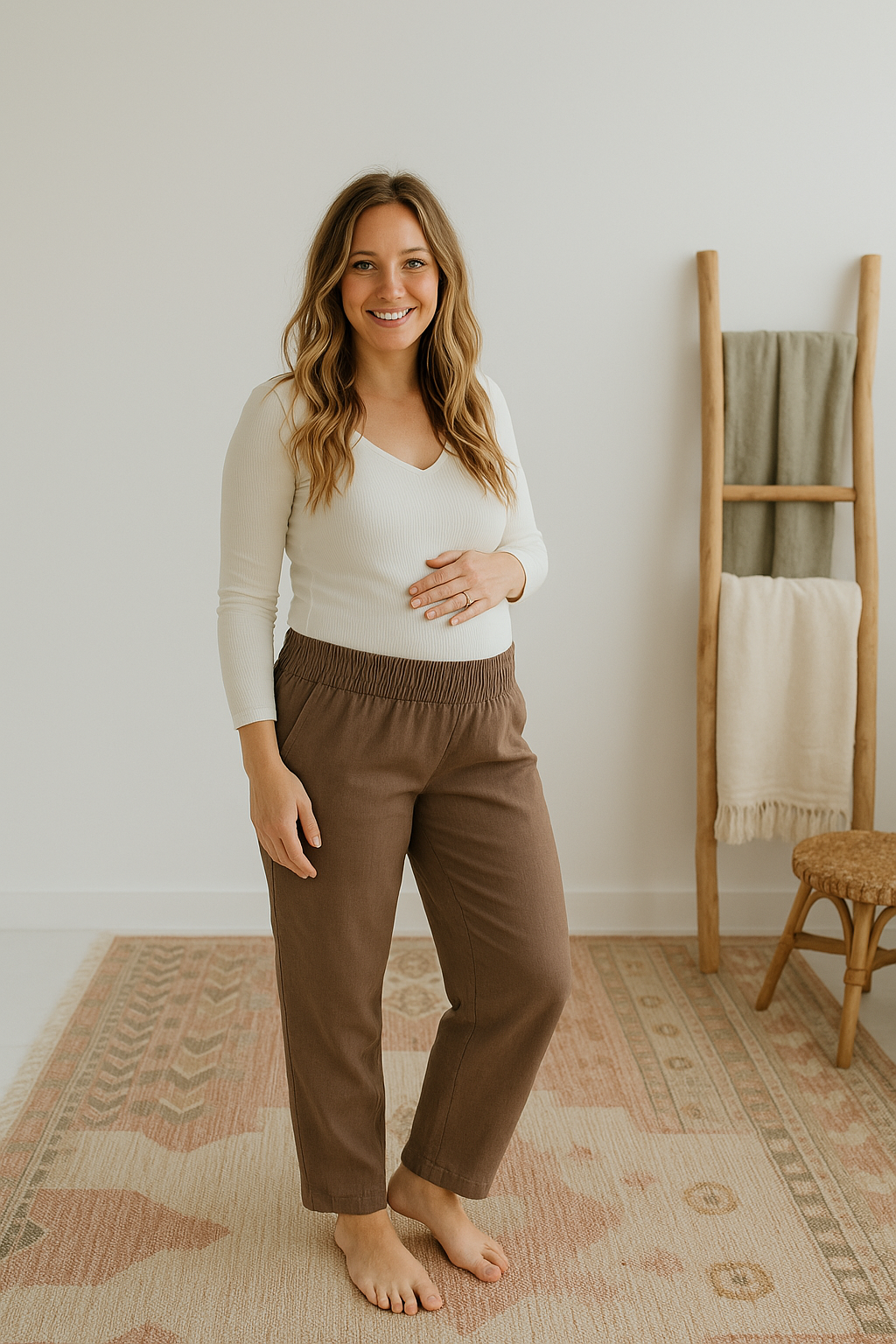Everyday Transitional Maternity Smocked Linen Pant