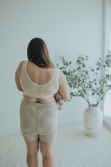 Back view of the Sand Crossover Sleep Bra showing the wide straps