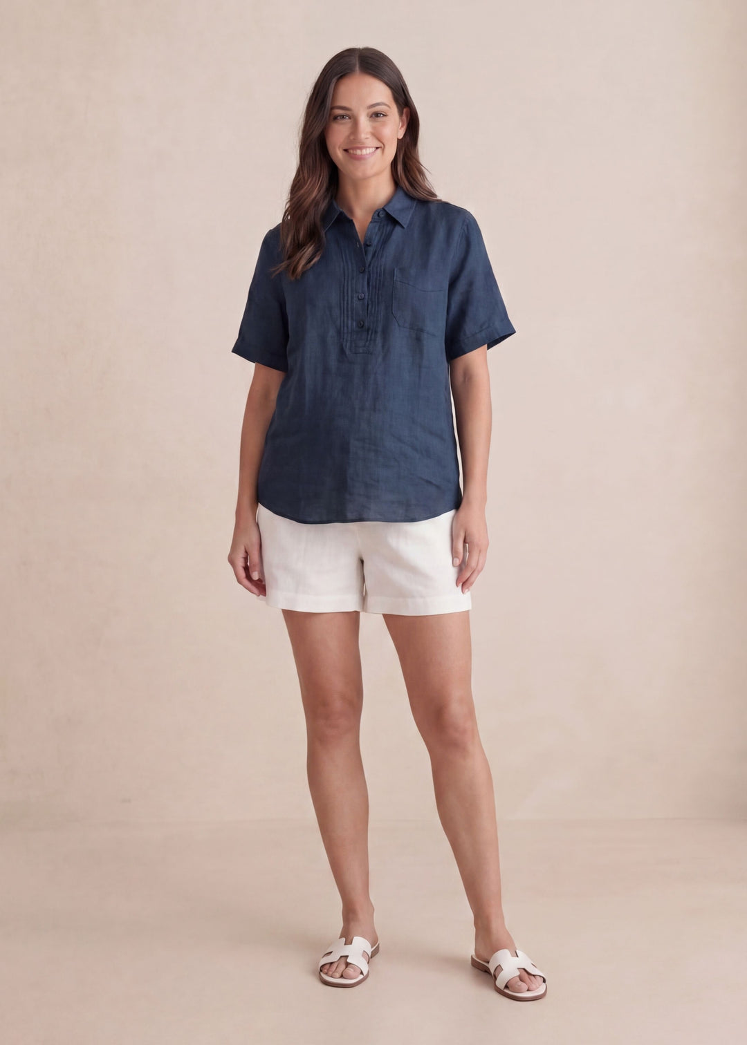 Cuffed Sleeve Nursing Blouse In Linen