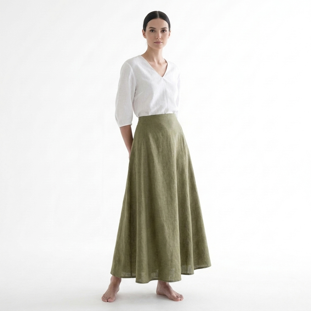 A-Line Paneled Skirt in Sandwashed Linen