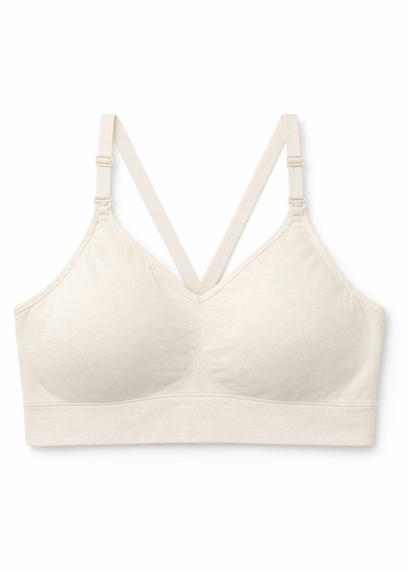 Seamless Clip-Down Nursing Bra in Natural — flat lay, front