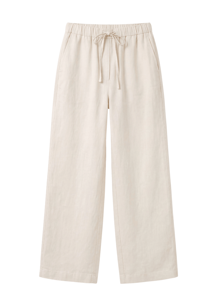 Drawstring Straight Leg Pants in Sandwashed Linen
