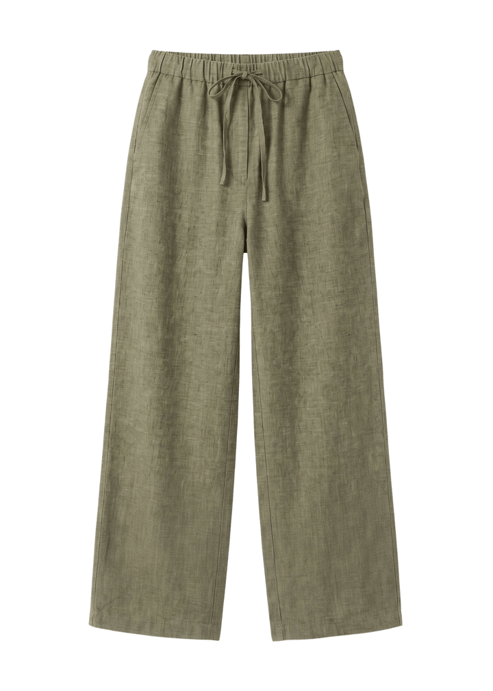 Drawstring Straight Leg Pants in Sandwashed Linen
