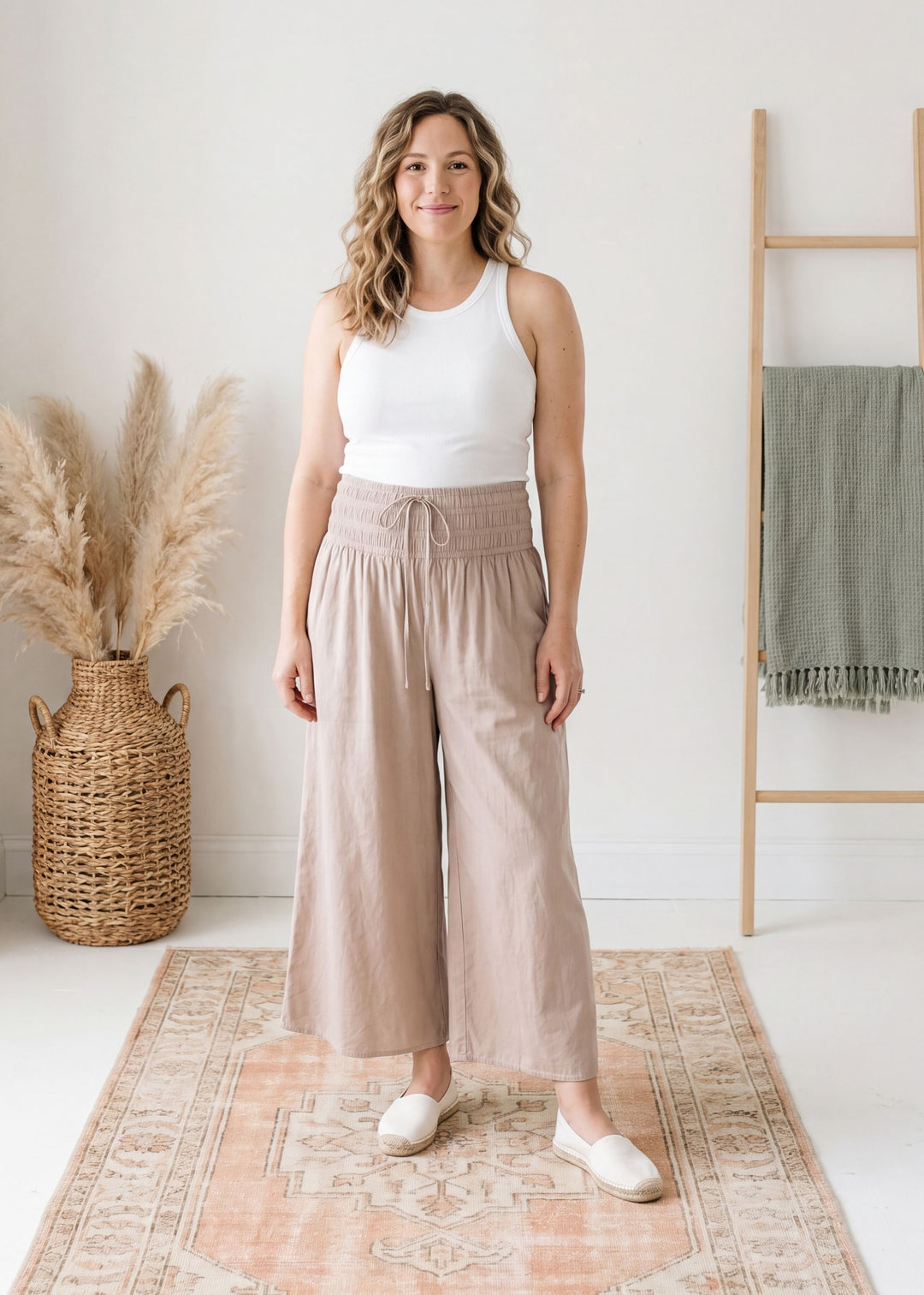 Drawstring Waistband Wide Leg Pant