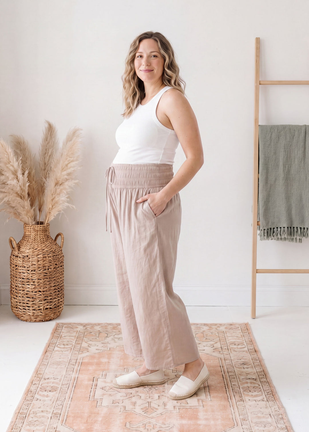 Drawstring Waistband Wide Leg Pant