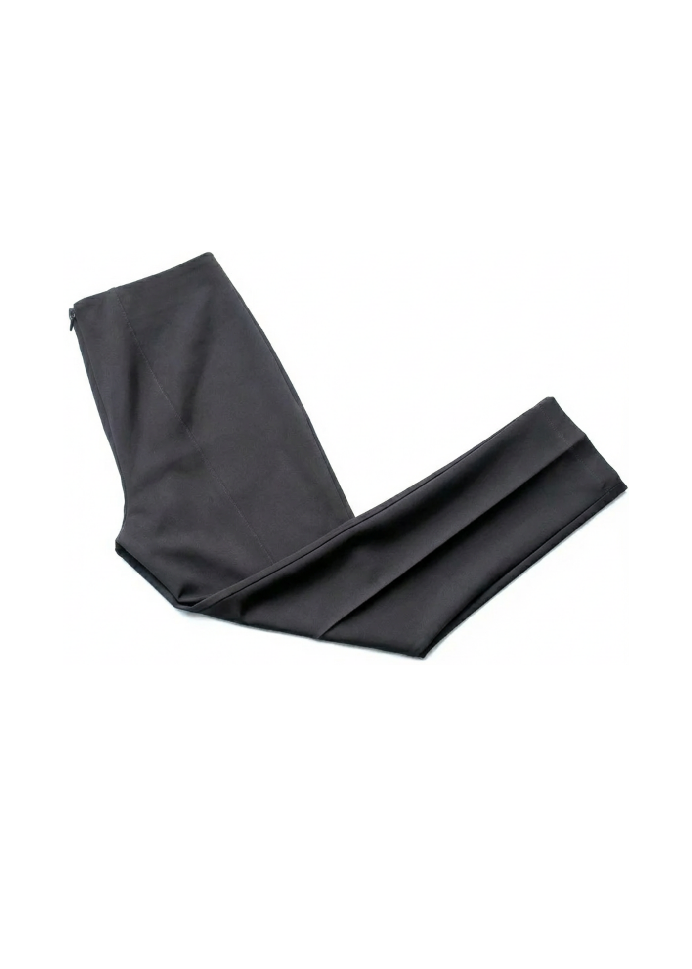 Black Dressy Stretch Ponte Pant, folded, with a contoured waistband and ankle-length design.