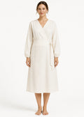 Long-Sleeve Wrap Robe in Natural - on model