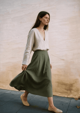 A-Line Paneled Skirt in Sandwashed Linen
