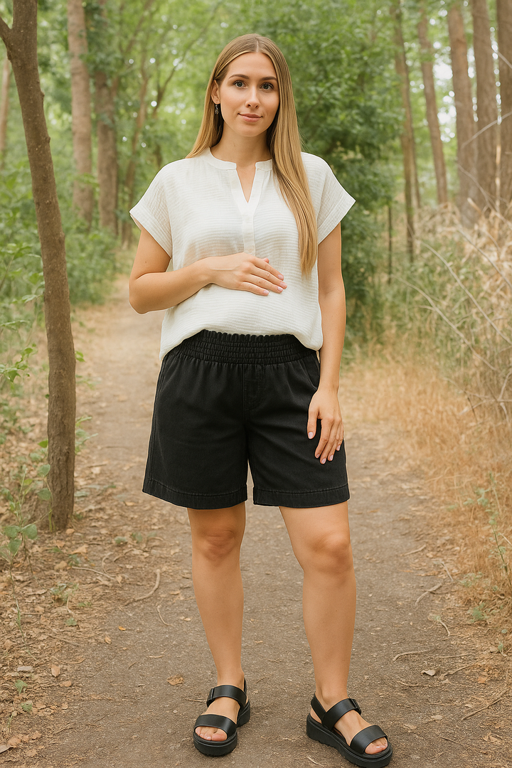 Smocked Linen Transitional Shorts