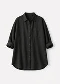 Oversized Boyfriend Linen Button-Down Shirt in Linen in Black — flat lay