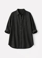 Oversized Boyfriend Linen Button-Down Shirt in Linen in Black — flat lay