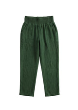 Dark green cotton gauze Everyday Breeze Pant with elastic waistband and functional pockets.