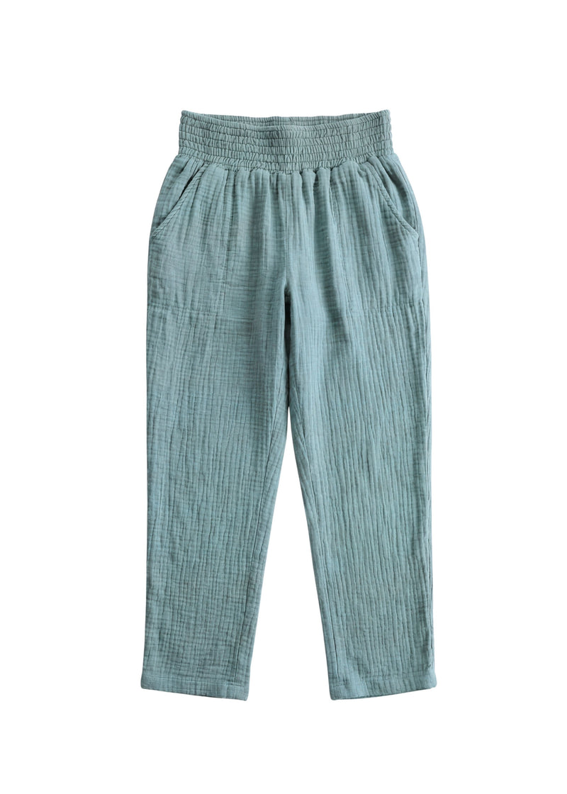 Light blue cotton gauze Everyday Breeze Pant with elastic waistband and functional front pockets.