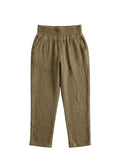 Olive green cotton gauze Everyday Breeze Pant with elastic waistband and deep pockets.