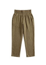Olive green cotton gauze Everyday Breeze Pant with elastic waistband and deep pockets.